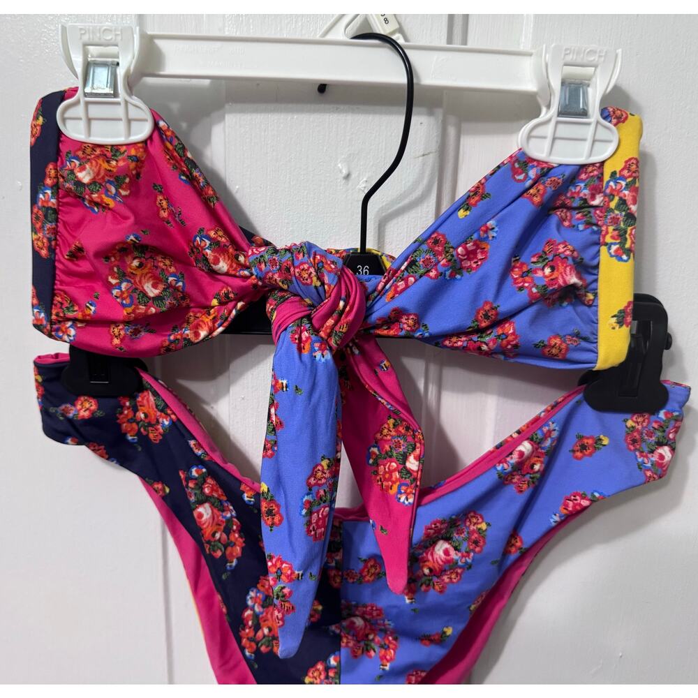 NWT Mara Hoffman Colorblock Floral Two Piece Bikini Swimsuit Set Size M - Picture 3 of 10